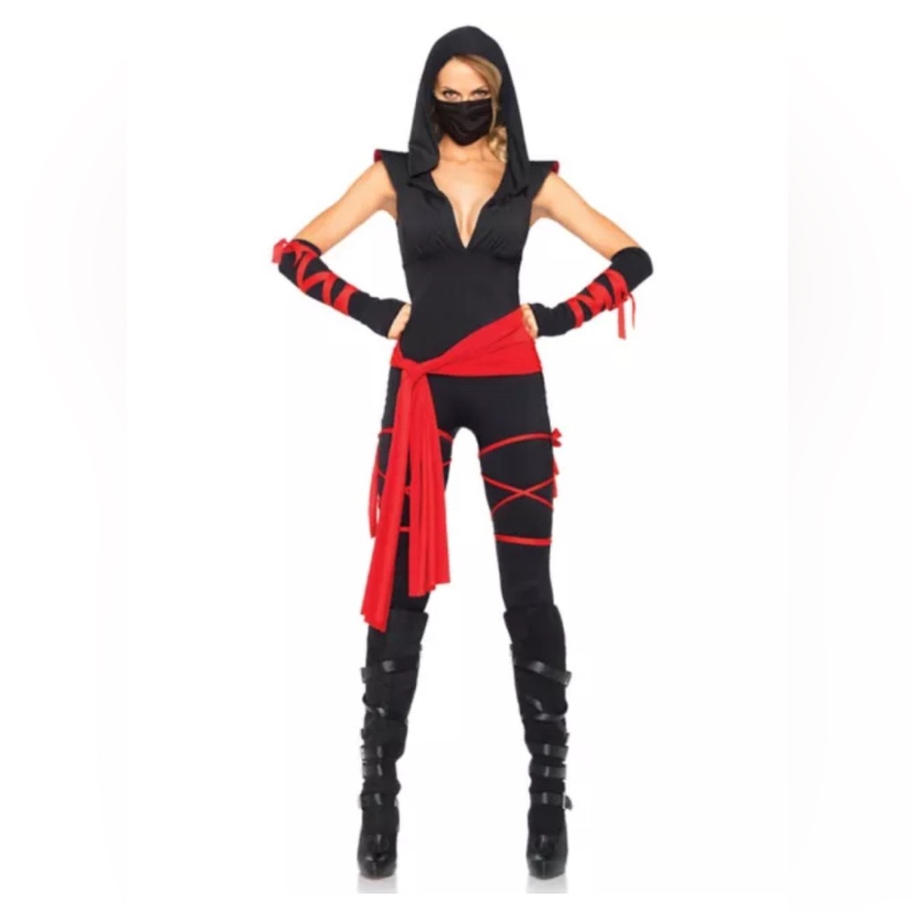 Women Deadly Ninja Jumpsuit Costume - Black and Red
